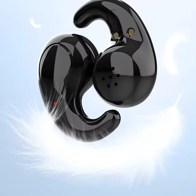 Two Sleep Earbuds resting on a feather